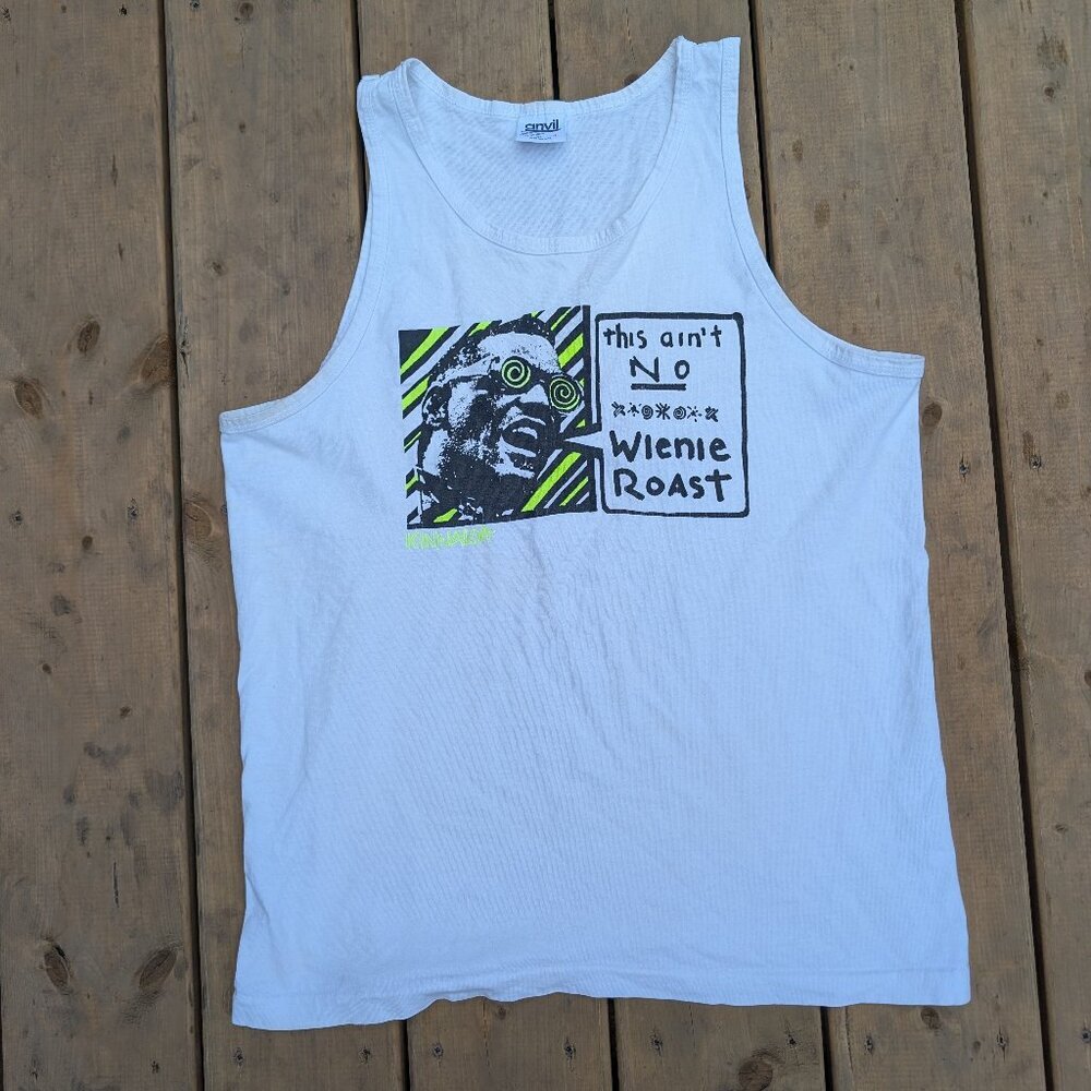 Vintage 80s anvil “This Ain’t No Weenie Roast” White Tank Top Size L USA Made